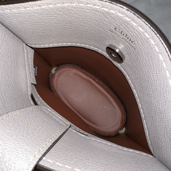 Shiny Calfskin Goatskin Mini Aby Bi-Color Bucket Light Eucalyptus - Picture 12 of 12